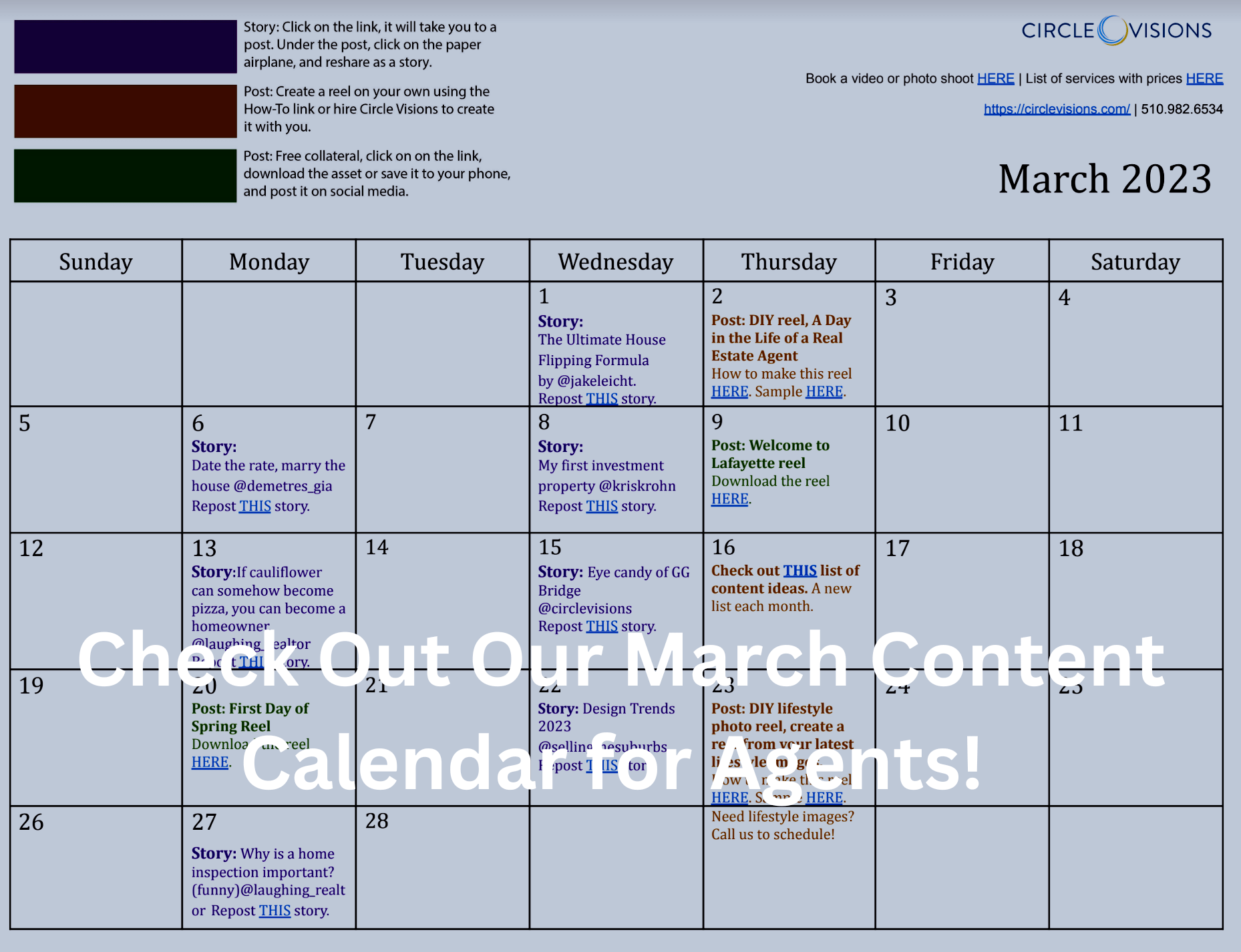 You are currently viewing Check Out Our March Content Calendar for Agents!<br>Free/DIY Video Content for Social Media or Your Personal Website
